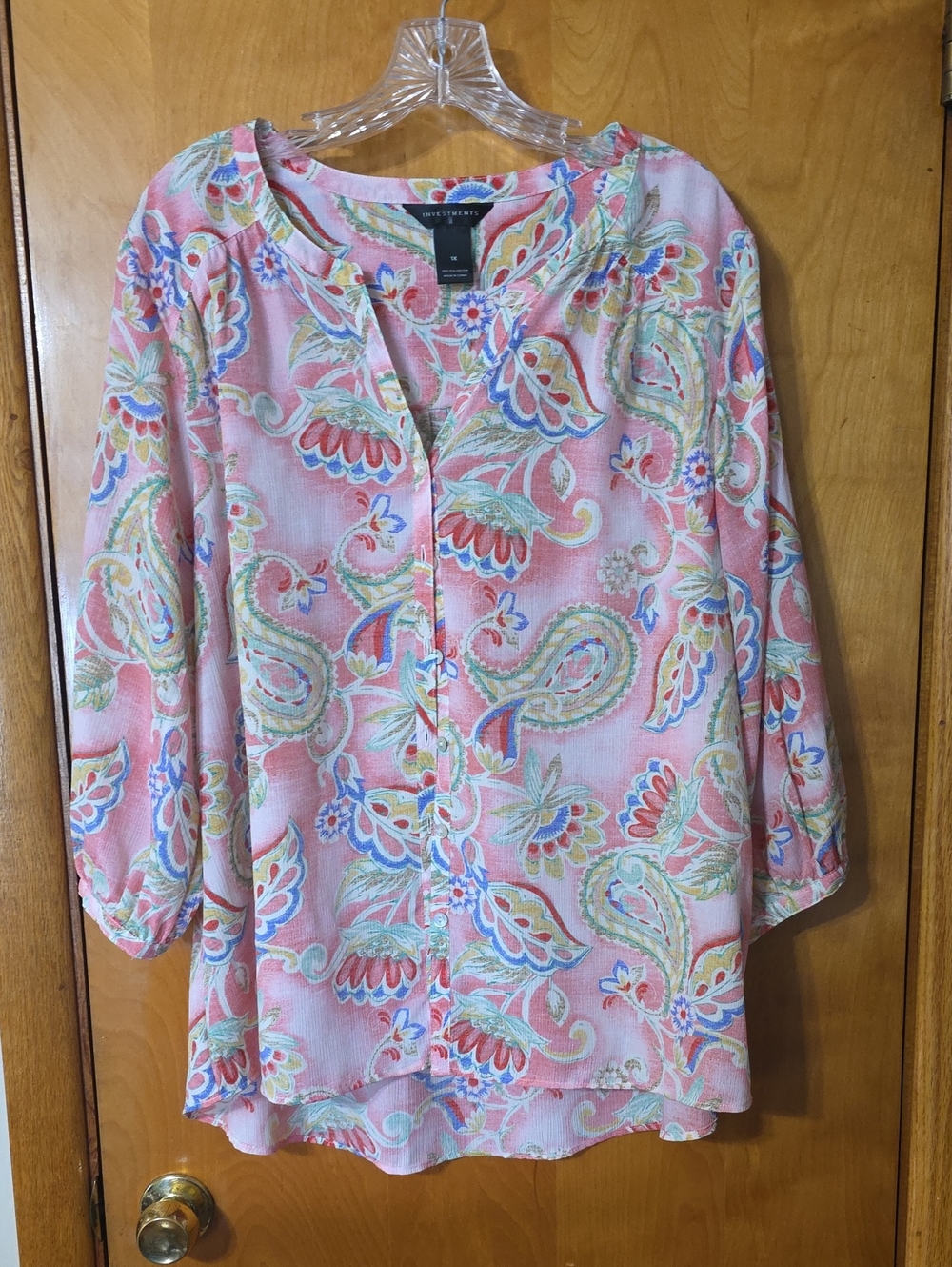Imvestments Brand  Pink Paisley Relaxed Button-Front Top